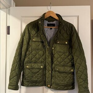 J. Crew Olive Quilted Jacket with Brass Details